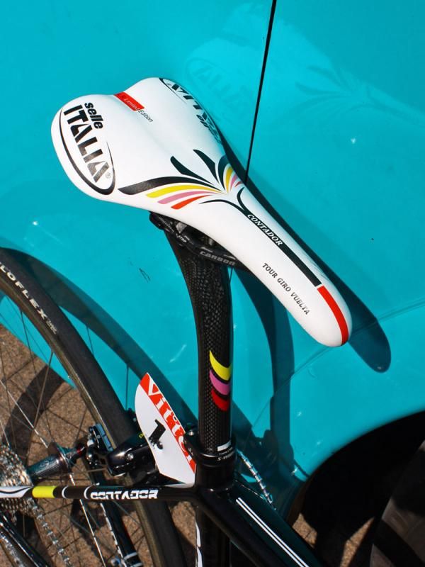 Selle Italia provides Contador with a custom SLR saddle.