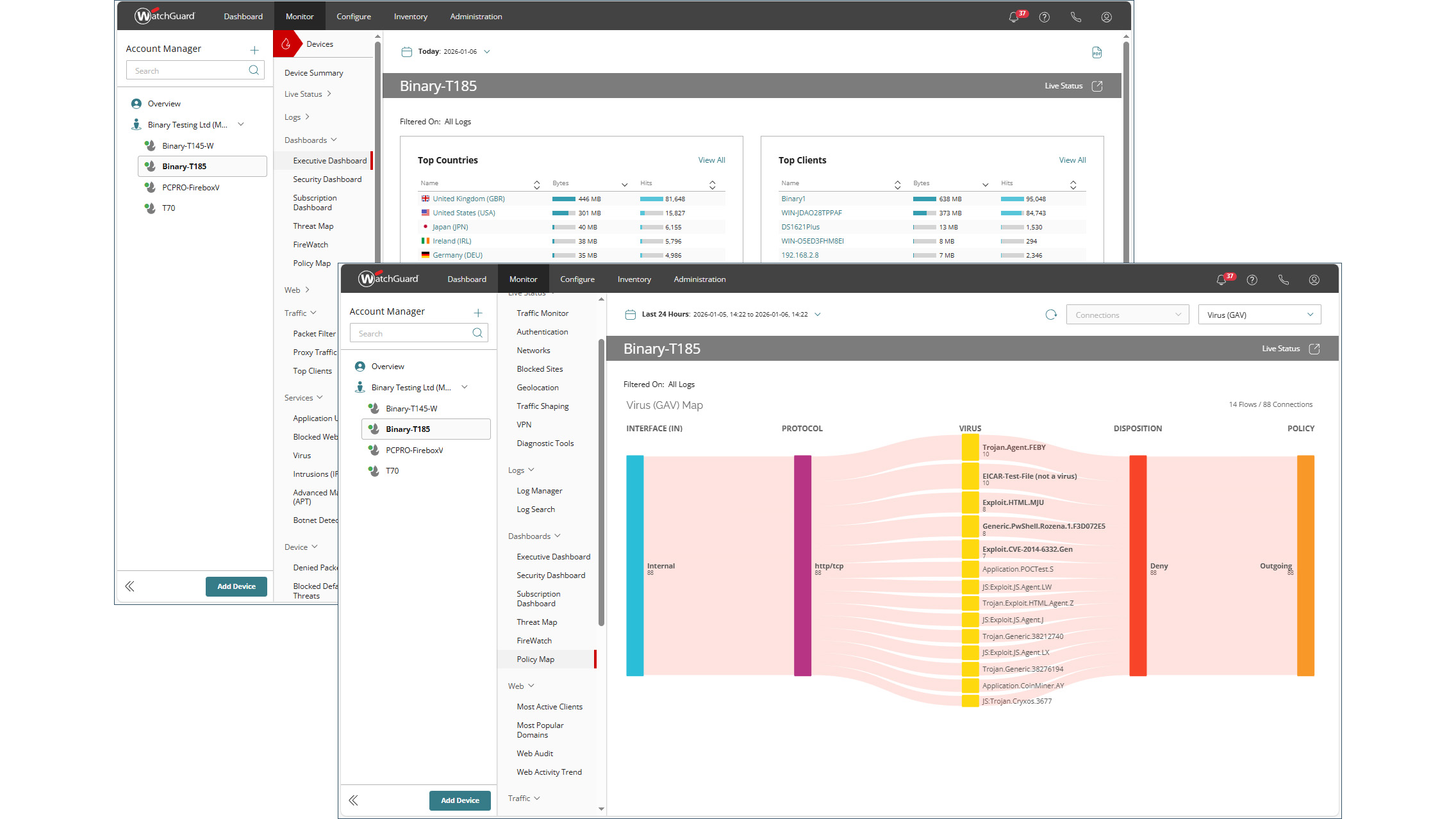 The interface for the WatchGuard Firebox T185