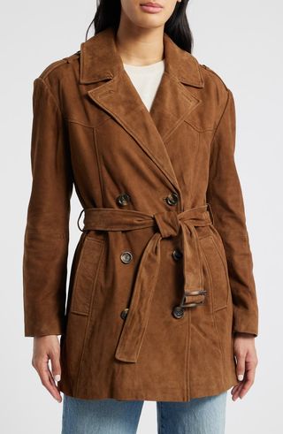 Suede Belted Trench Coat