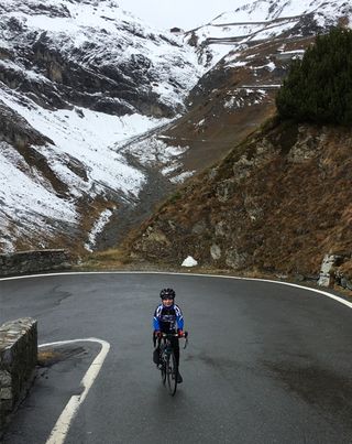 On one of the steeper sections of the Stelvio
