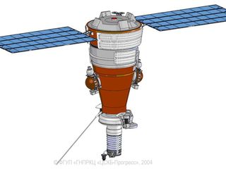 This spacecraft illustrates Russia's Yantar satellite, and may be how the Russian Kobalt series of spy satellites are built, complete with film return capsules.
