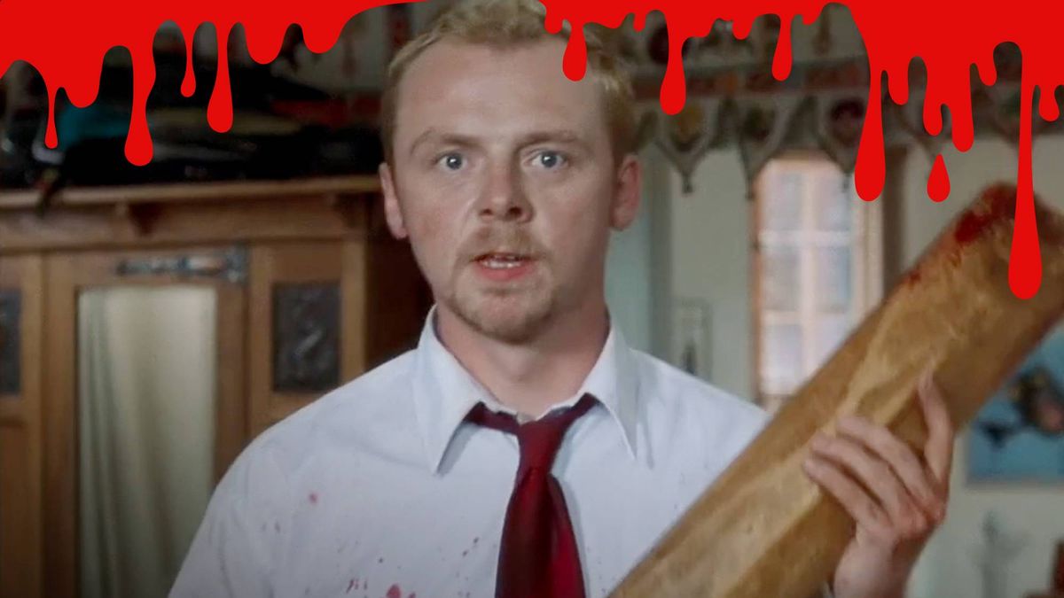 Simon Pegg holds a baseball bat in Shaun of the Dead