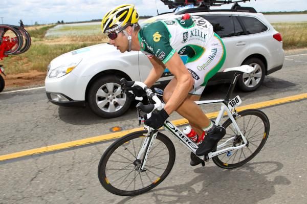 Reid Mumford (Kelly Benefits) gets back up to the bunch after a trip back to the team car.