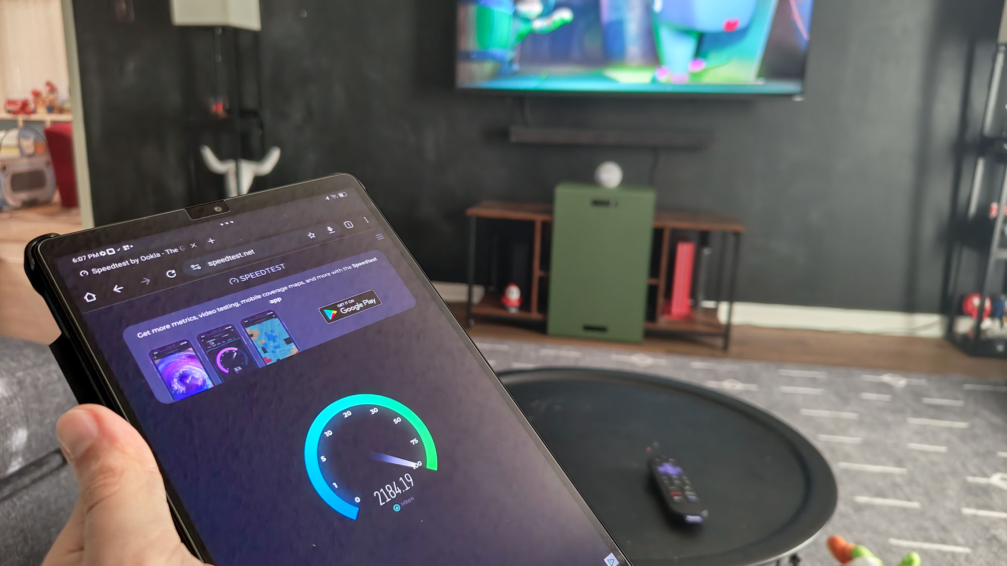 Running an internet speed test on the Lenovo Legion Tab 3
