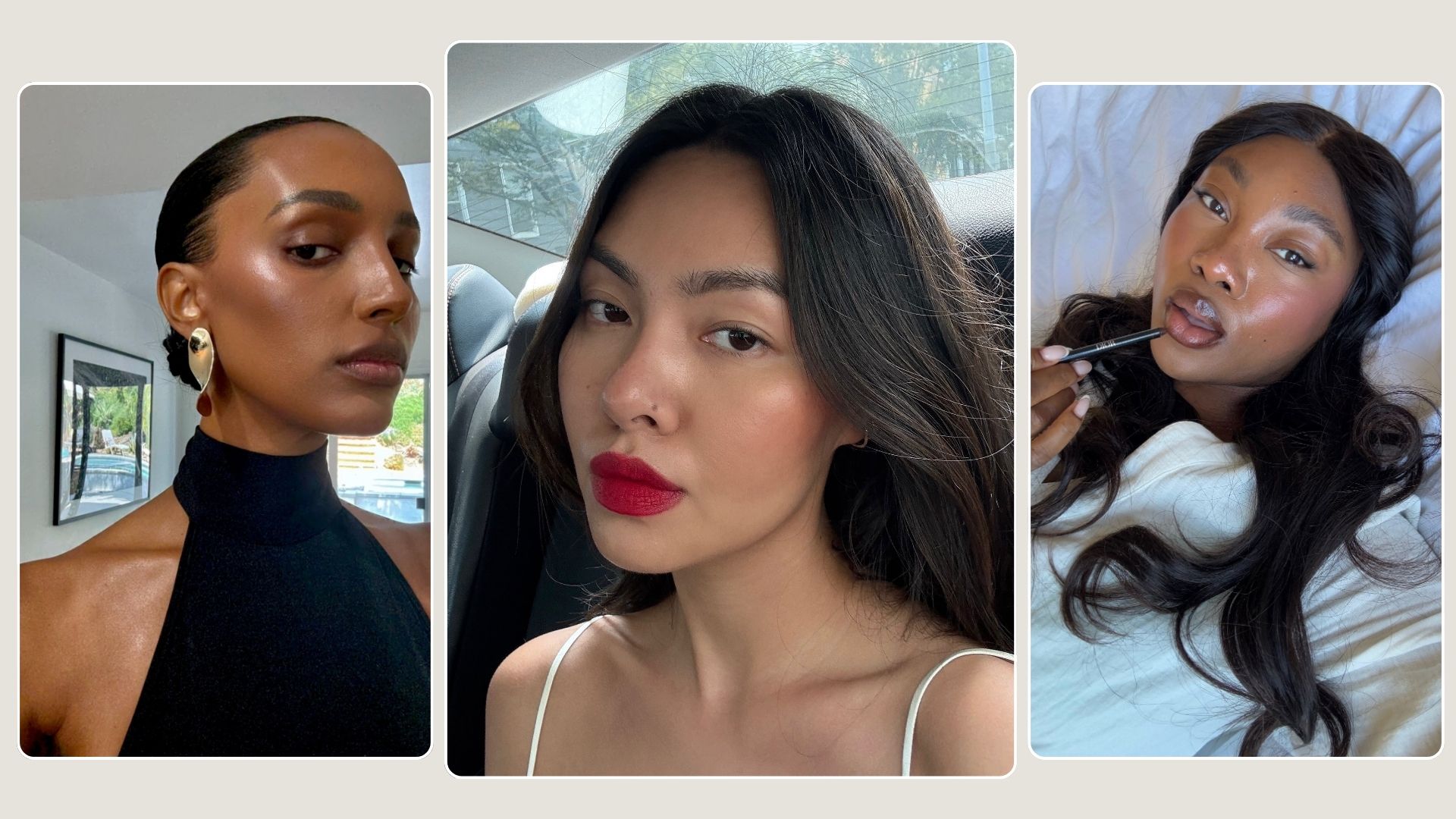 A collage of trending autumn makeup looks