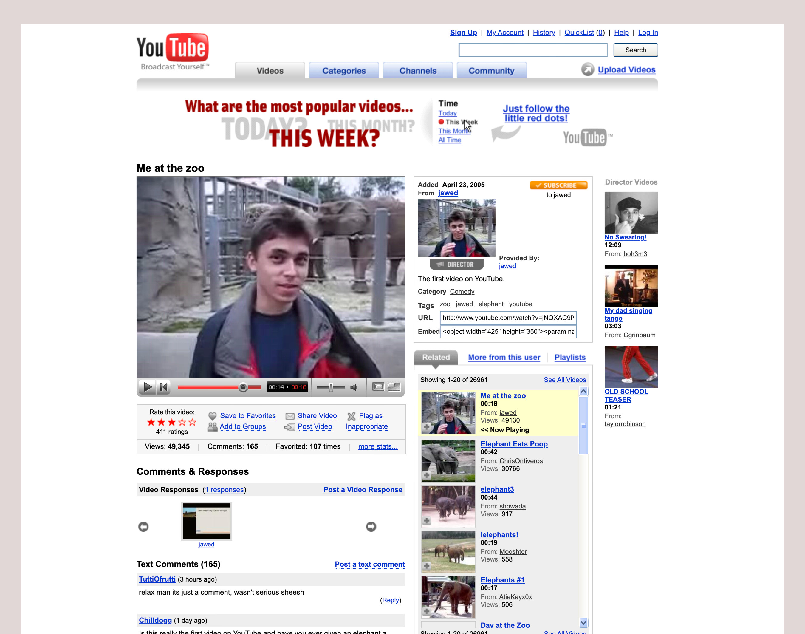 YouTube, as it appeared on 8 December 2006