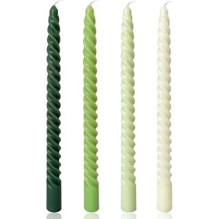 10 Inch Spiral Taper Candles, 4 Pack Green-Gradient Candlesticks 