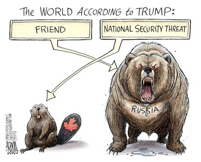 Political cartoon US Trump G7 summit Canada Russia Trudeau America first