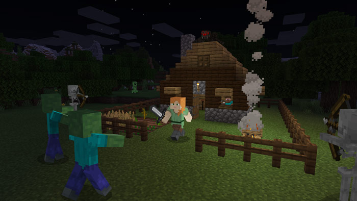 Une Maison Attaquée Par Des Zombies Dans Le Jeu Vidéo Minecraft