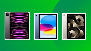 The best iPad for graphic design and two other iPads on a green background
