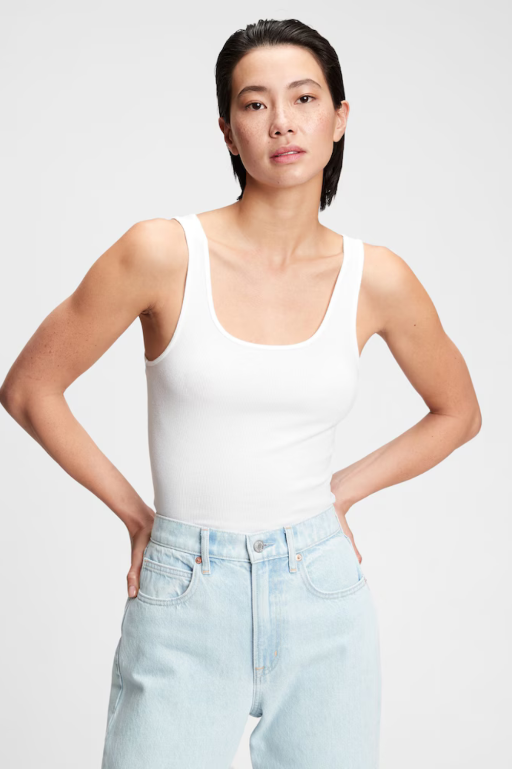 White Ribbed Scoop Neck Vest