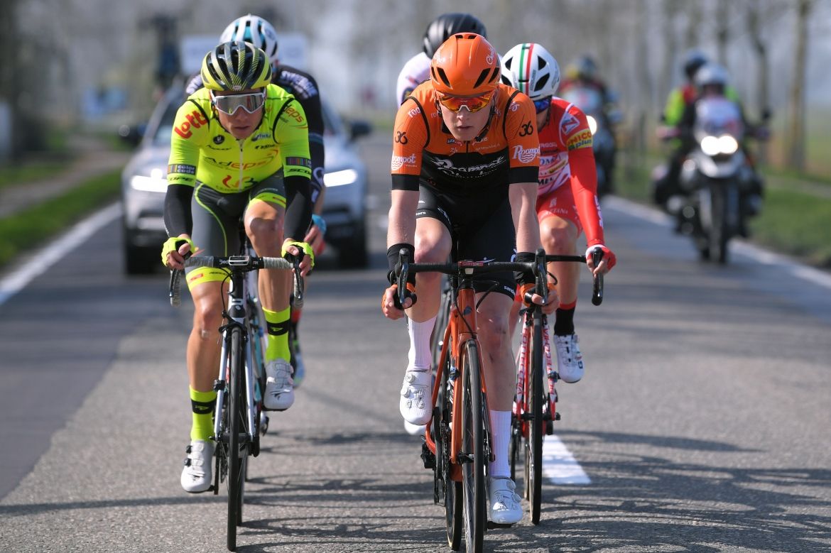 The day's breakaway: Dimitri Peyskens (Wallonie-Bruxelles), Justin Timmermans (Roompot-Charles), Andrea Vendrame (Androni Giocattoli - Sidermec)