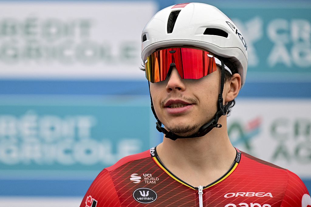 Belgian Arnaud De Lie of Lotto-Intermarche pictured at the start of the second stage of the Tirreno-Adriatico cycling race, from Camaiore to San Gimignano (206 km), Italy, Tuesday 10 March 2026.BELGA PHOTO DIRK WAEM (Photo by DIRK WAEM / BELGA MAG / Belga via AFP)