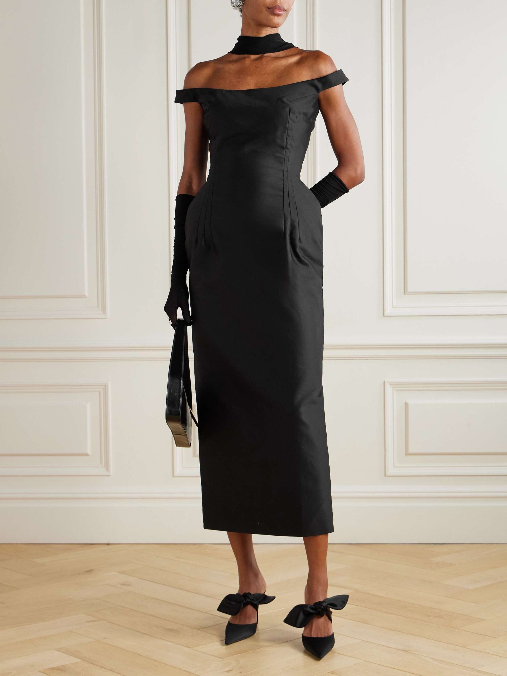 Off-The-Shoulder Cotton-Sateen Midi Dress