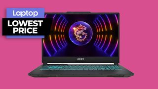 MSI Cyborg 15 RTX 4060 gaming laptop against neon pink backround