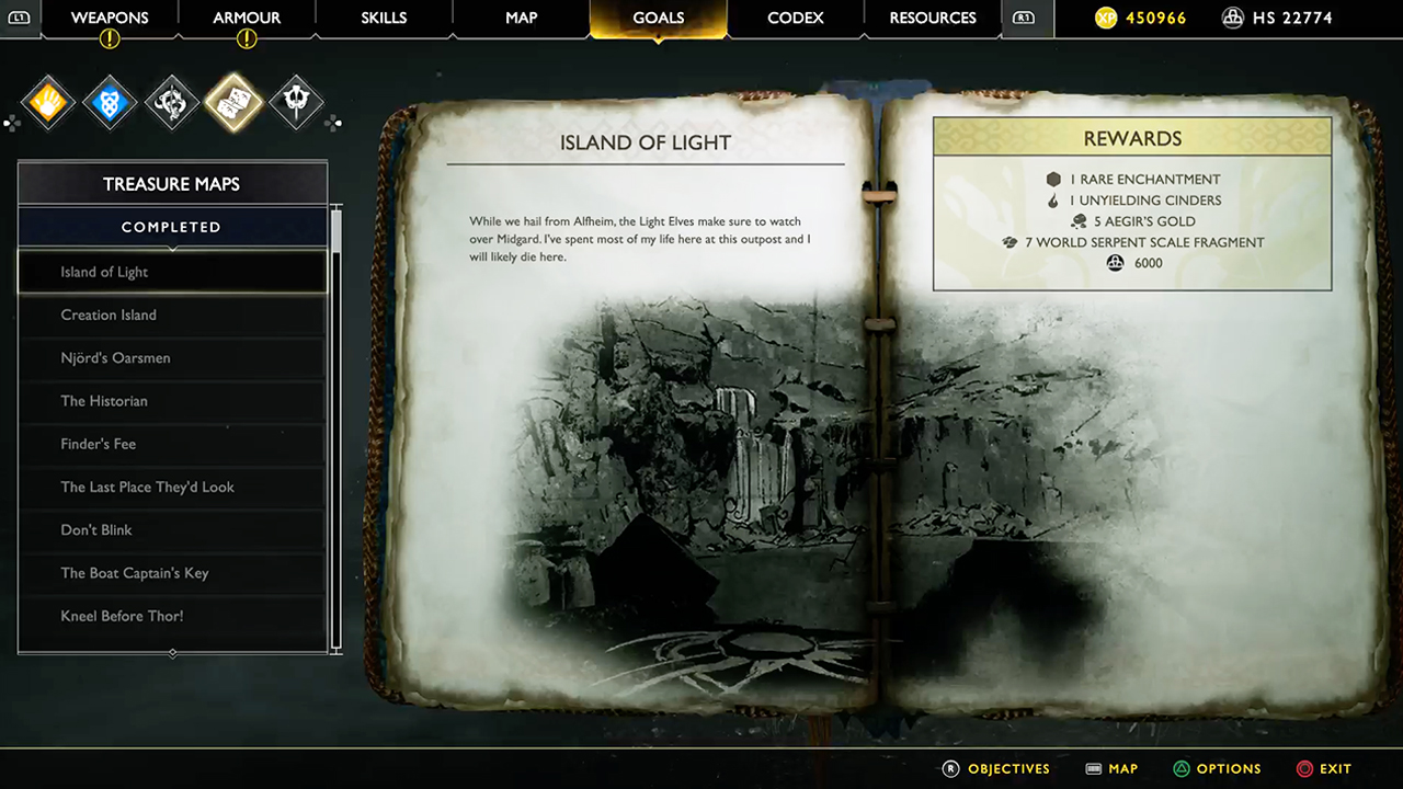 God of War treasure map: Island of Light