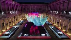 Kohler Co installation at Milan Design Week 2023 lit up at night