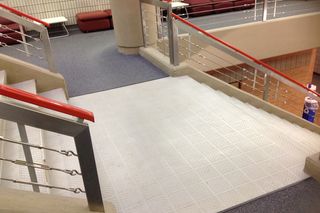 A snapshot of a stairway scene used in the robotic cane experiments .