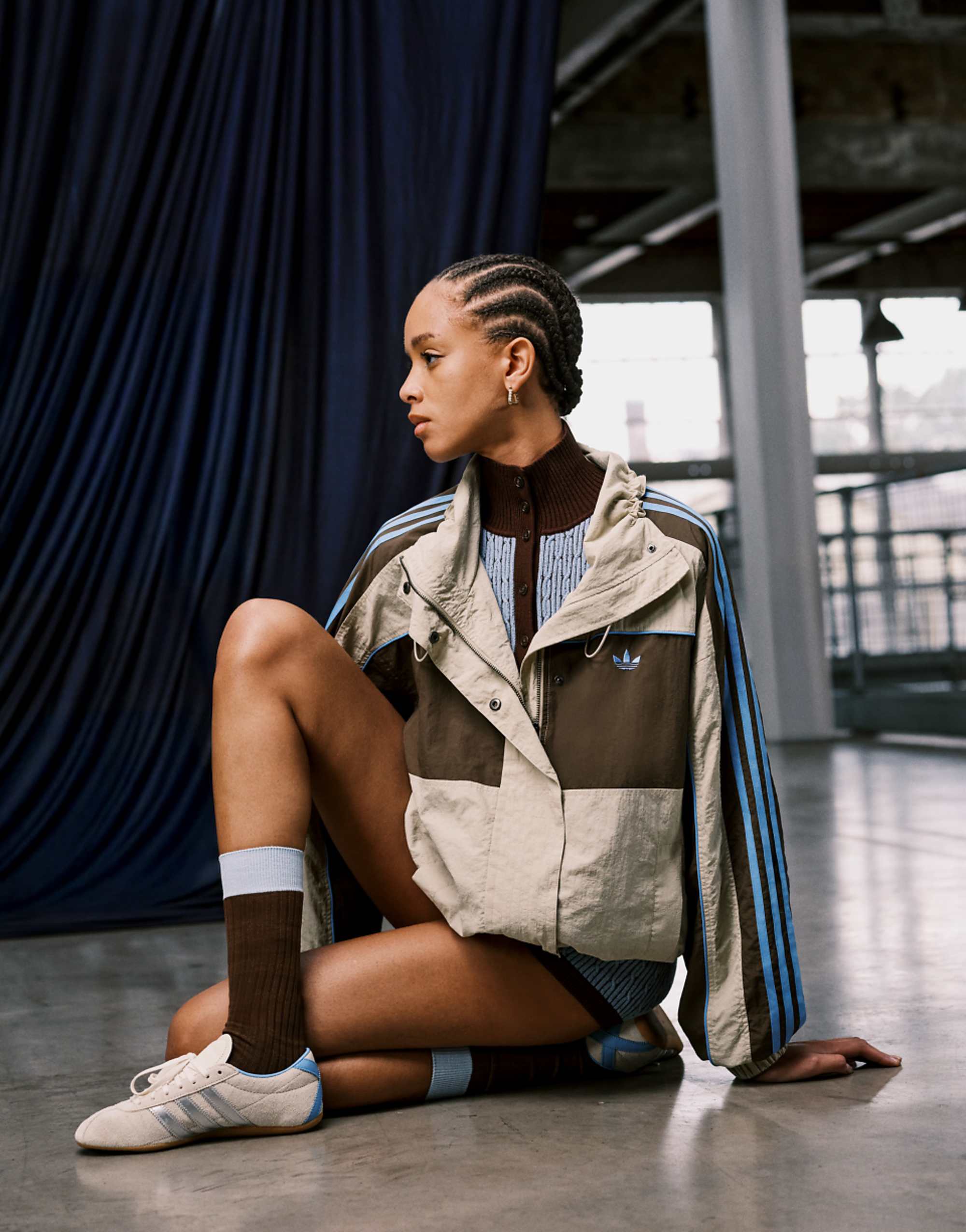 Adidas Originals X Asos Oversized Colour Block Track Jacket in Beige Nylon