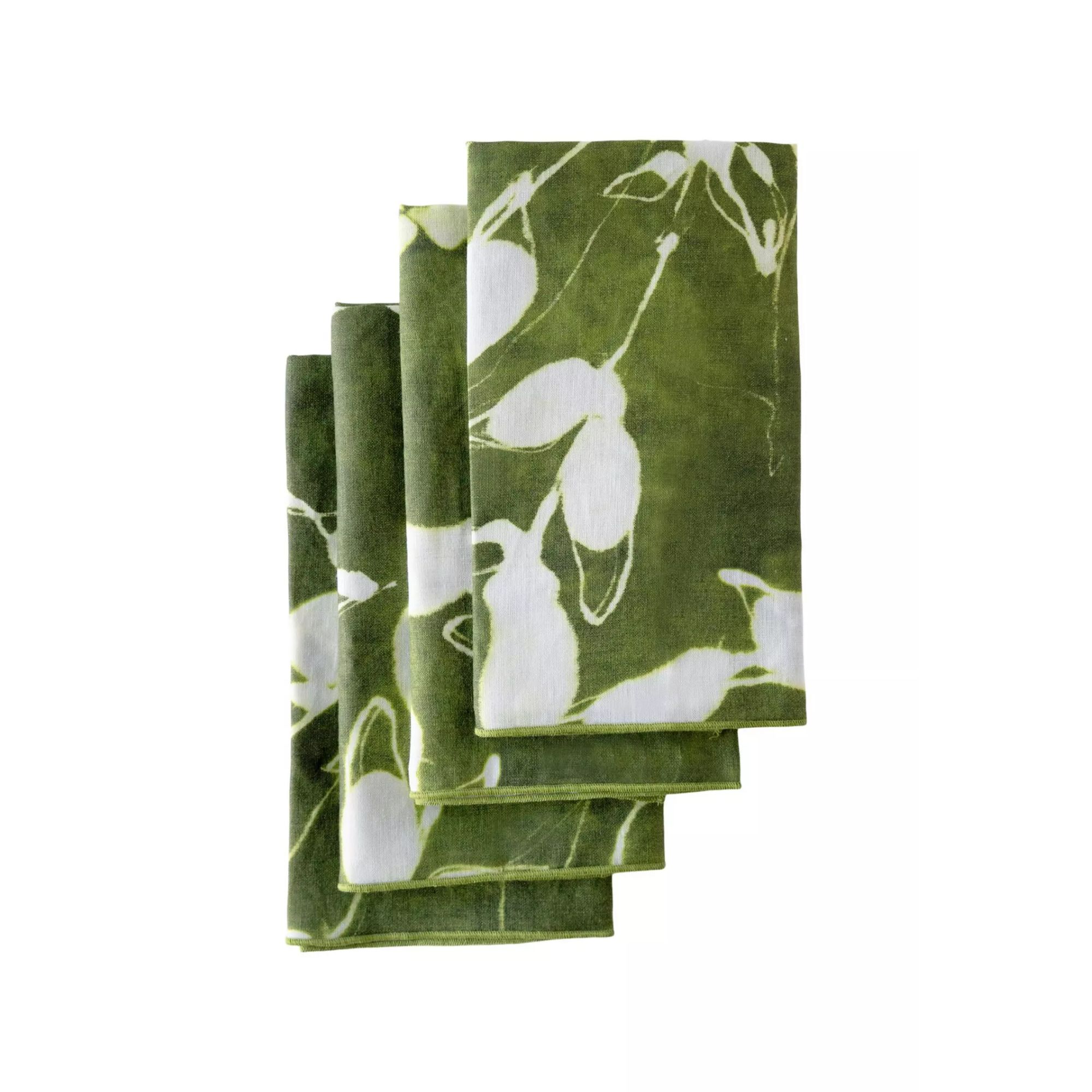 Olive green napkins with white botanical motif