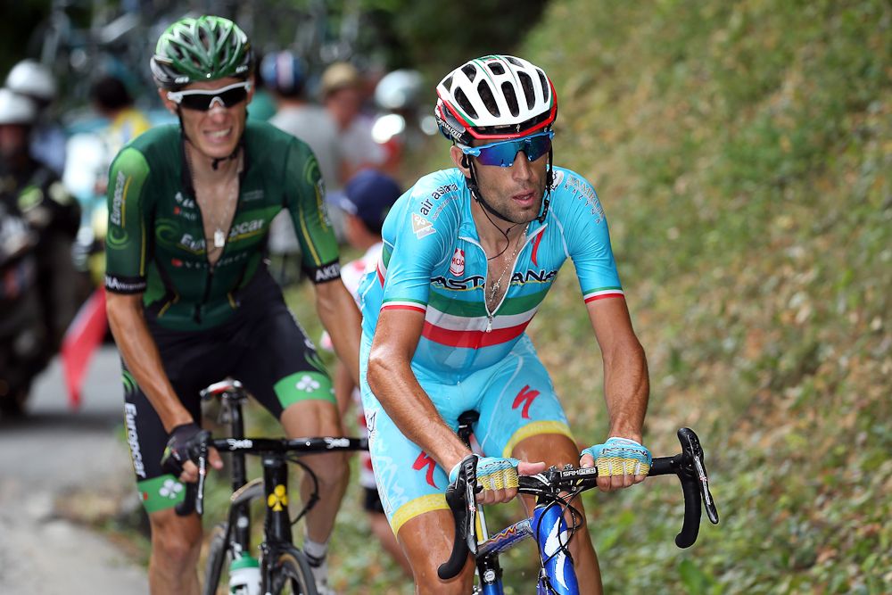 Vincenzo Nibali rides with Pierre Rolland