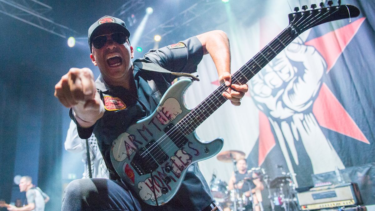 Tom Morello of Rage Against The Machine performs as part of Prophets Of Rage on stage at O2 Shepherd&#039;s Bush Empire on August 12, 2019 in London, England. 