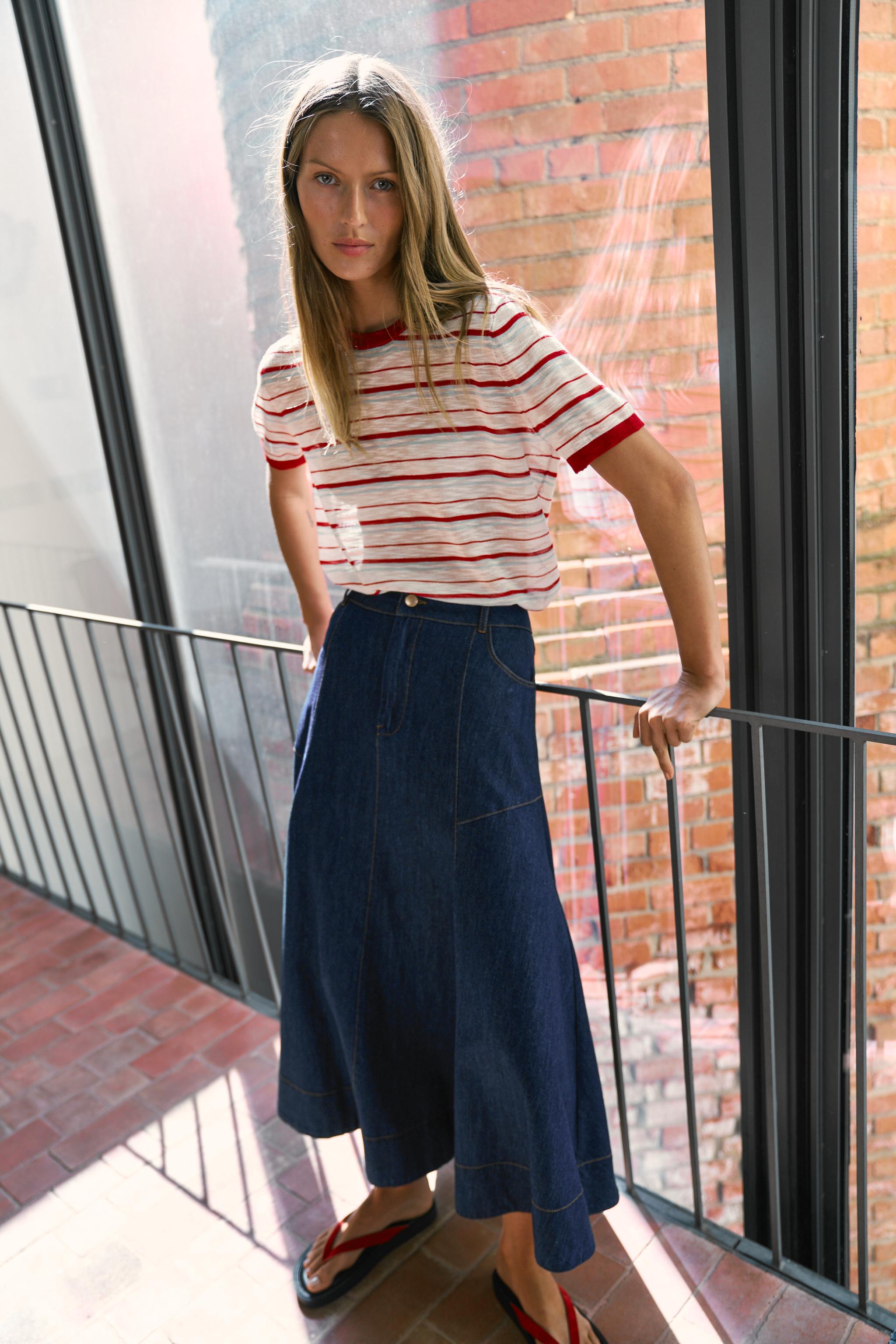 Striped Knit Short Sleeve Top