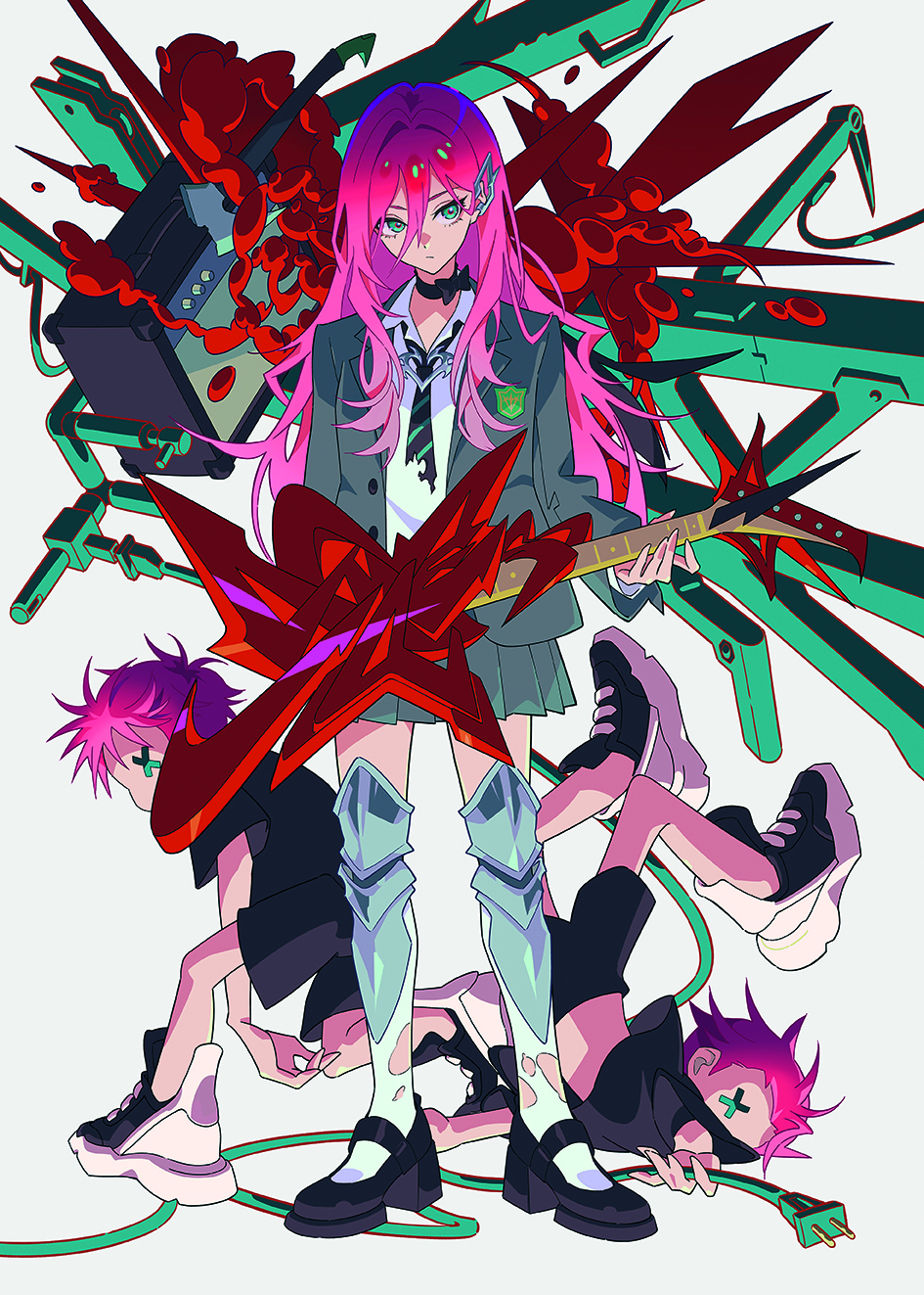 Arte de personajes digitales que combina el estilo anime con graffiti.