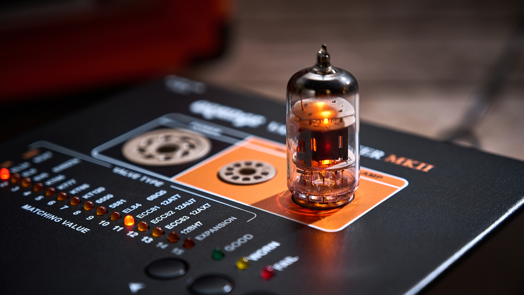 Orange Valve Tester MKII with valve plugged in