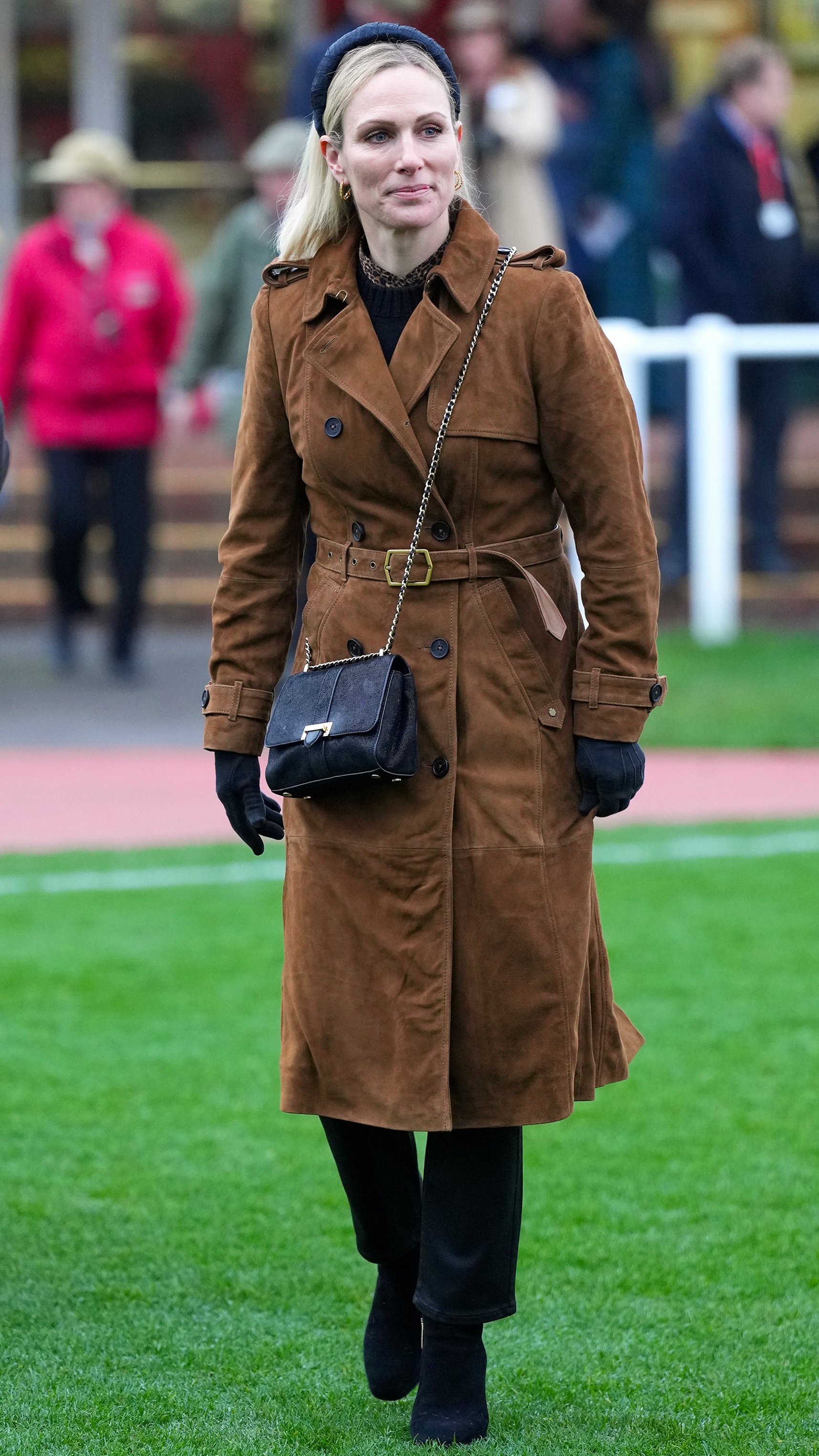 Zara Tindall is seen attending the Cheltenham Christmas Meeting at Cheltenham Racecourse on December 13, 2024