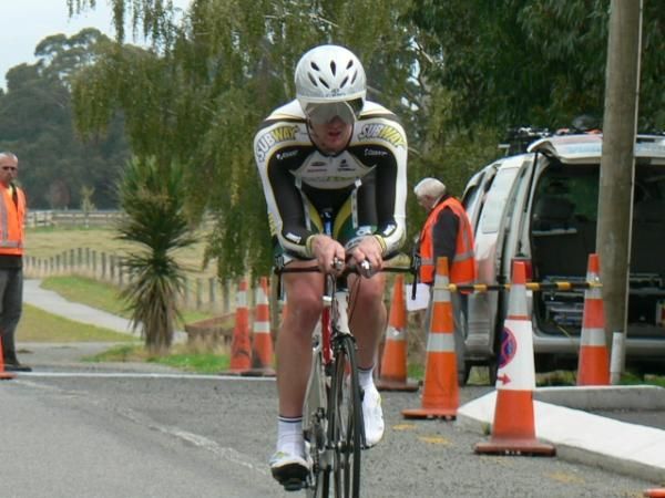1. Sam Horgan crosses finish line at Canterbury Champs Time trial for impressive win