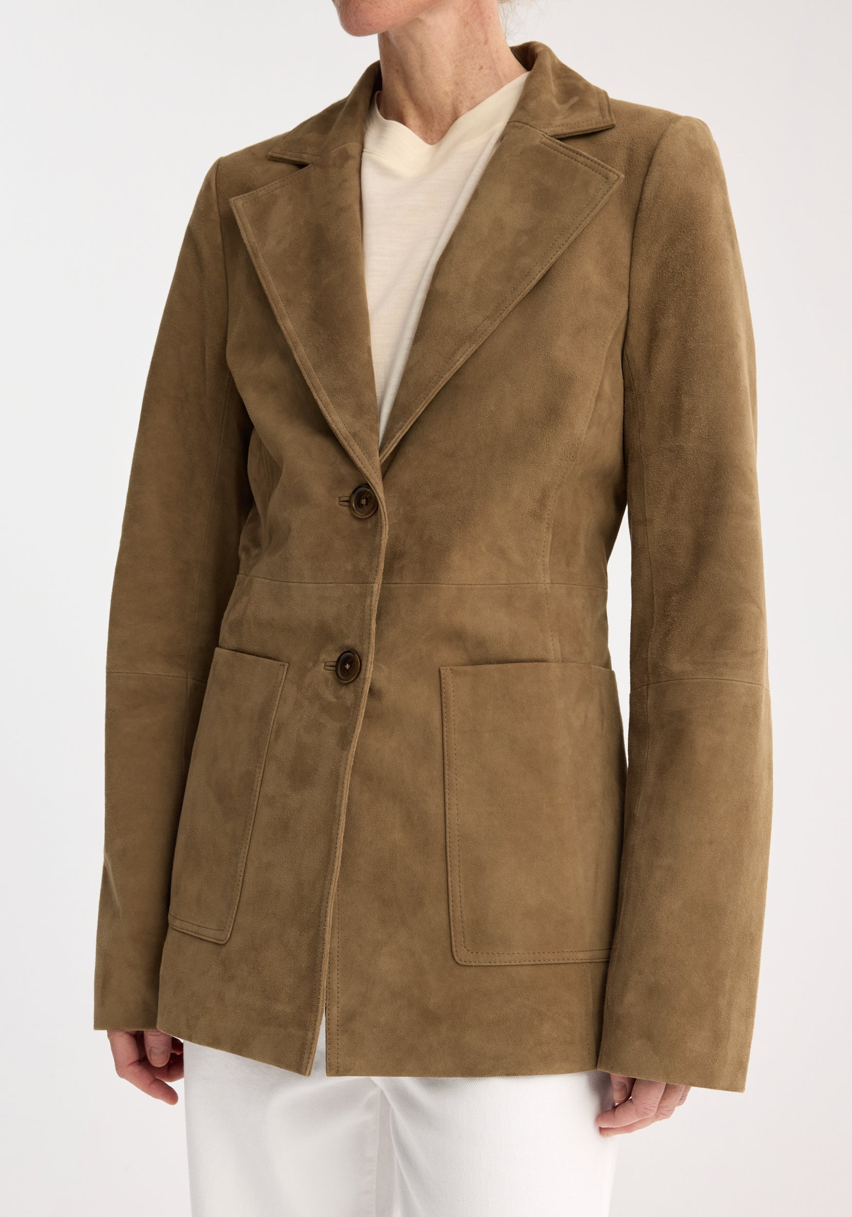 Suede Cinched Blazer | Light Khaki