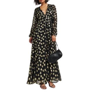 Simply be black empire line dress with gold star print