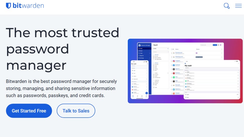 Website screenshot of Bitwarden (August, 2025)
