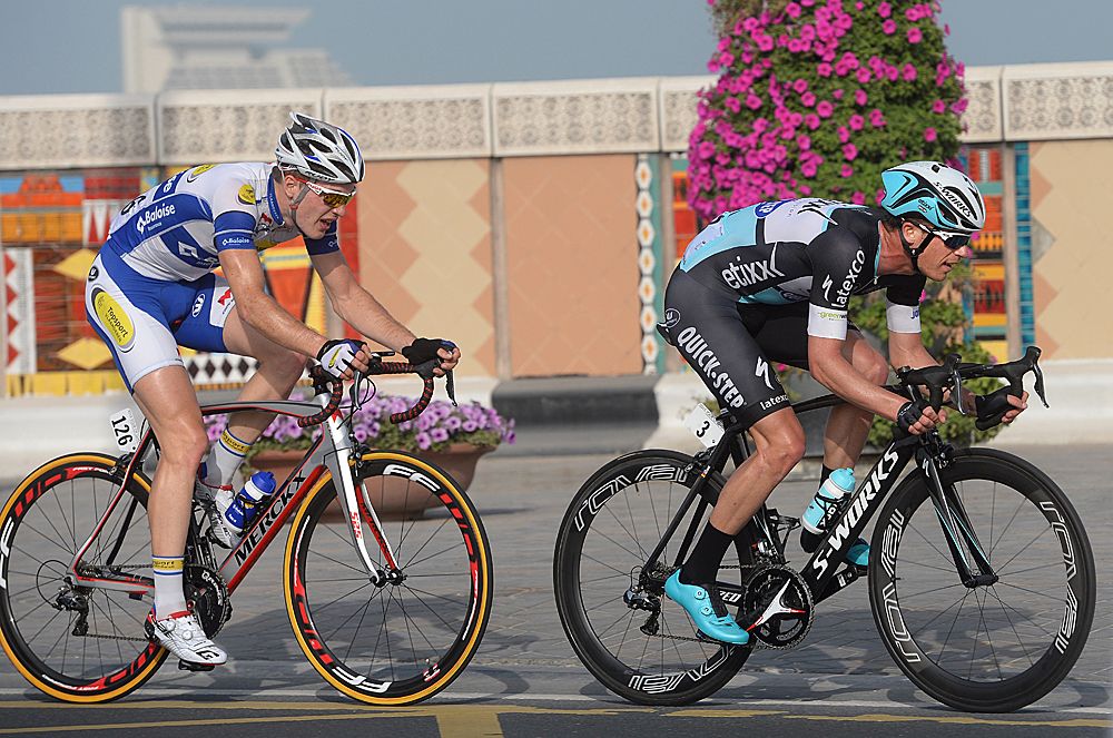 Iljo Keisse (Etixx-Quickstep) and Gijs van Hoecke (Topsport Vlaanderen-Baloise) in the late breakaway