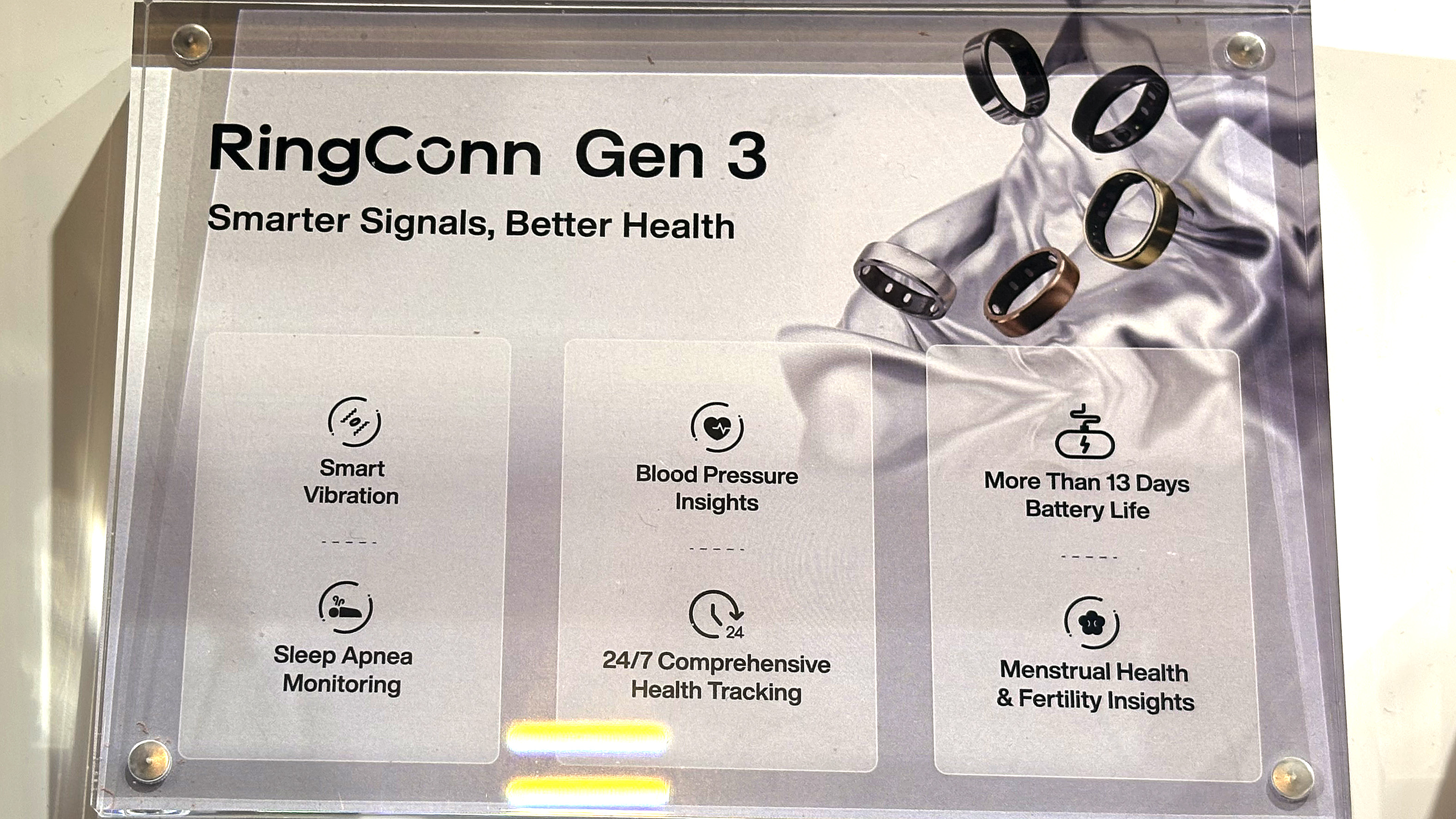 Close-up of the RingConn Gens 3 key features at CES 2026