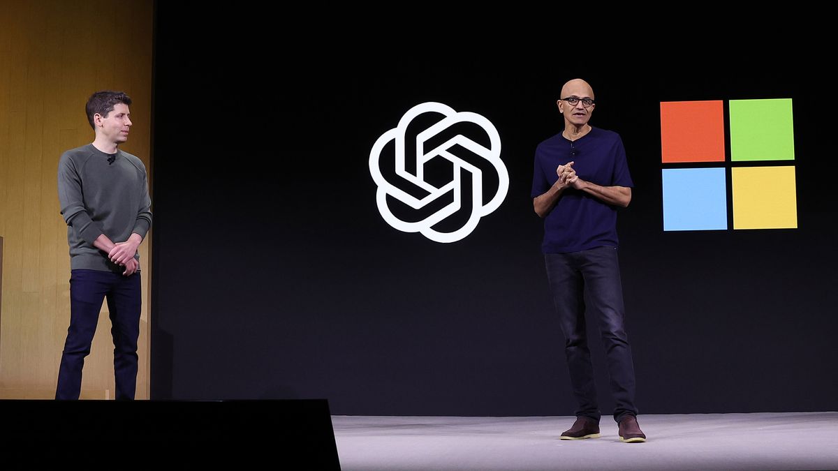 Sam Altman and Satya Nadella on stage