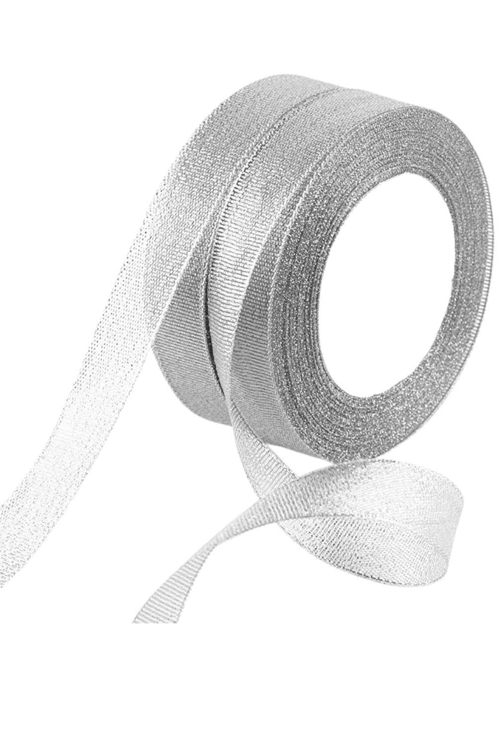 Fepito 2 Pack 25 Yard 20mm Wide Glitter Silver Ribbon Christmas Ribbon for Gift Wrapping Christmas Ribbons for Crafts Organza Ribbon for Christmas Tree(2 Pcs Silver)