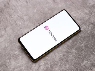 The Mindtree logo on a smartphone 