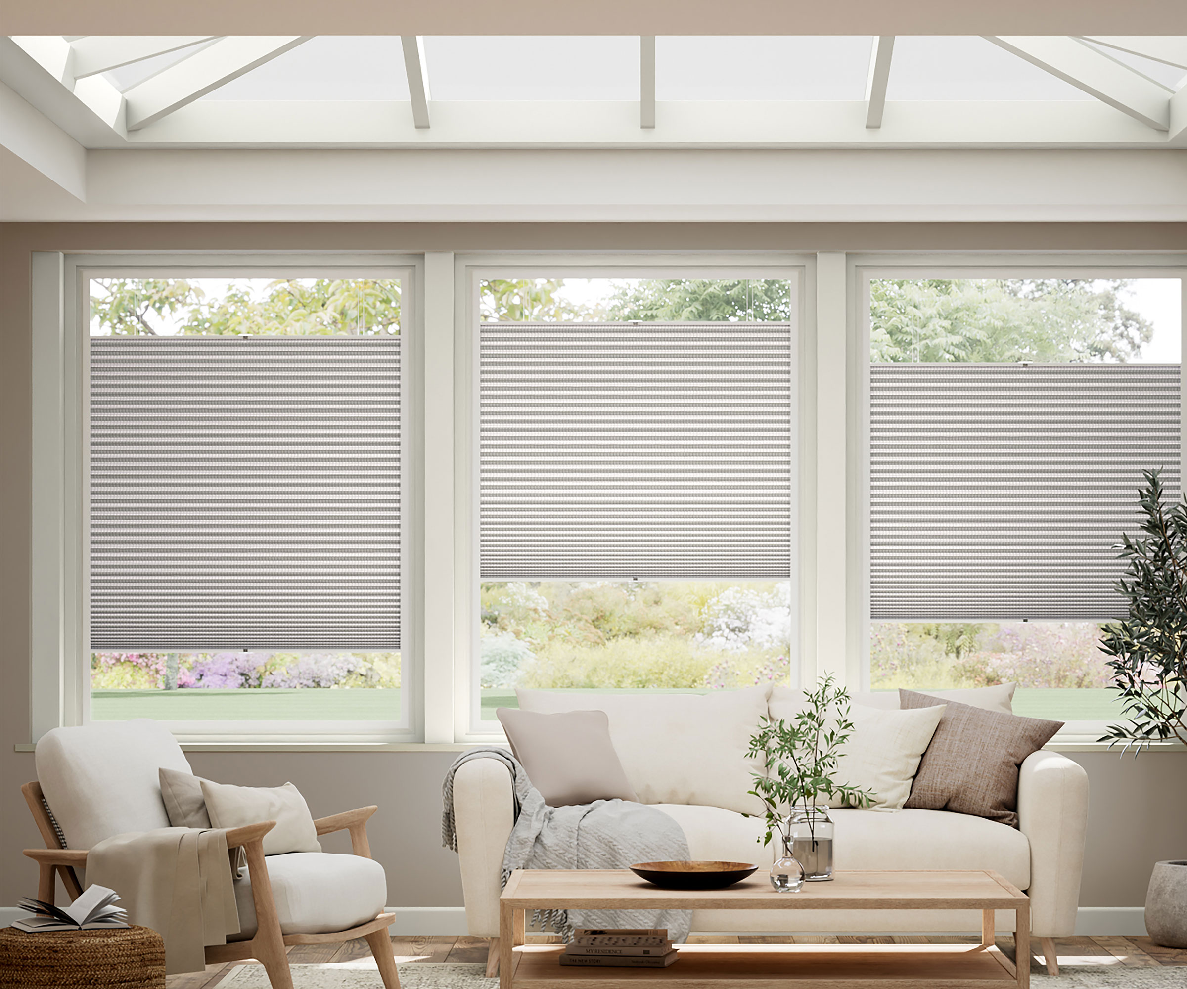 conservatory living room with pleated blinds