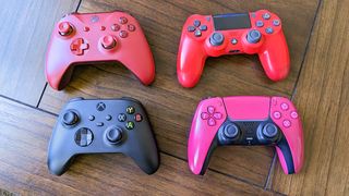 Xbox Series X|S controller, Xbox One controller, PS4 controller and PS5 controller.