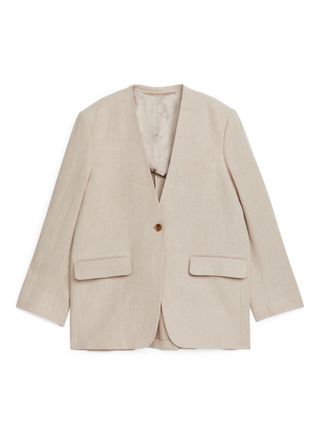 Collarless Linen Blazer - Beige - Arket Gb