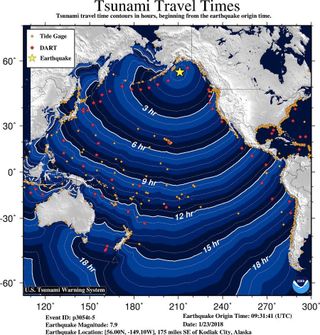 A tsunami warning is in effect in some parts of Alaska and British Columbia, Canada, after a 7.9-magnitude earthquake struck off Kodiak Island.