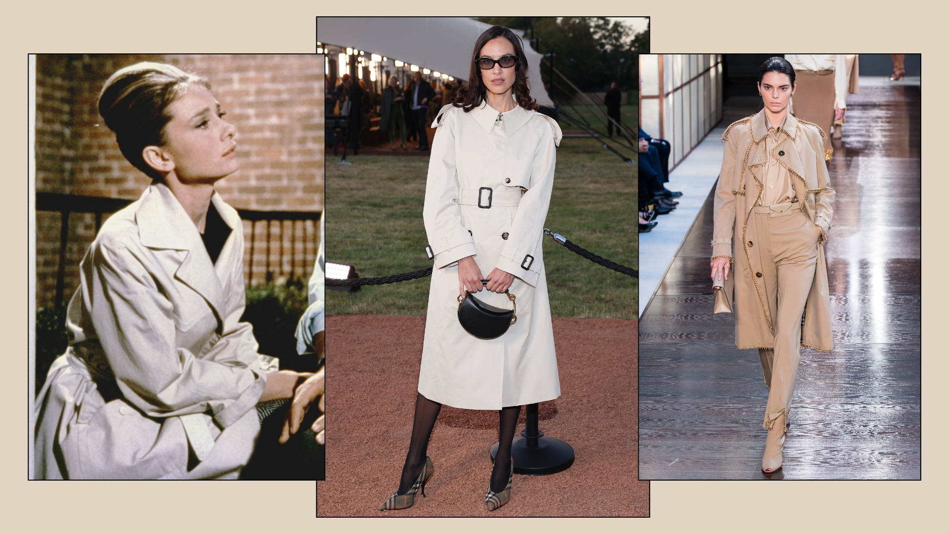 A collage of the Burberry trench coat.