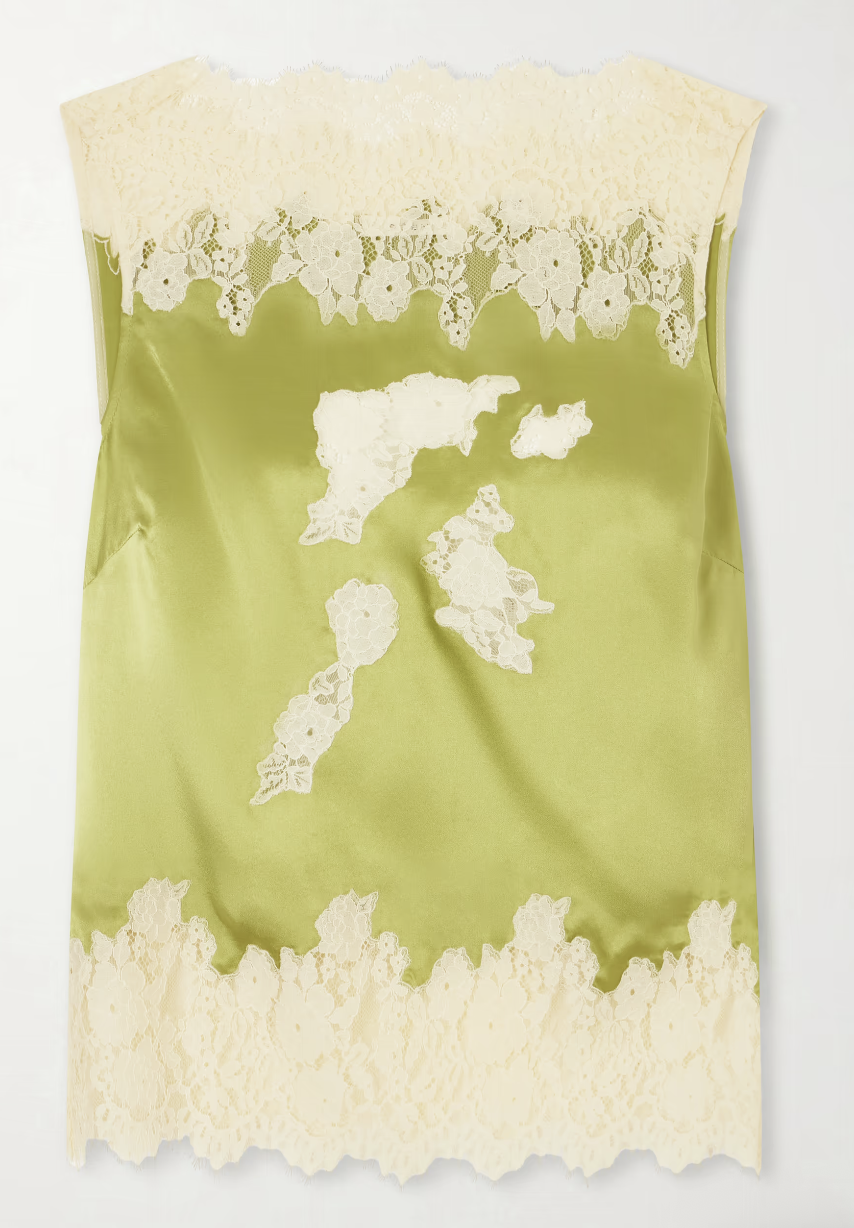 D&amp;ocirc;en, Viviane Lace-Trimmed Silk-Satin Top