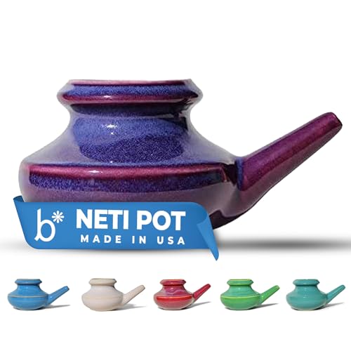 Baraka Handcrafted Ceramic Neti Pot - Nasal Rinse Tool for Home, Clears Nasal Passages, Hydrates Sinuses, Dishwasher Safe, Durable Food Grade Ceramic Glazes, Lightweight, Easy to Use - 10oz (purple)