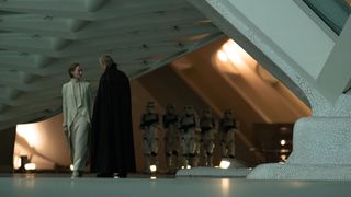 Moth Mothma and Luthen speaking as they walk in Andor season 2