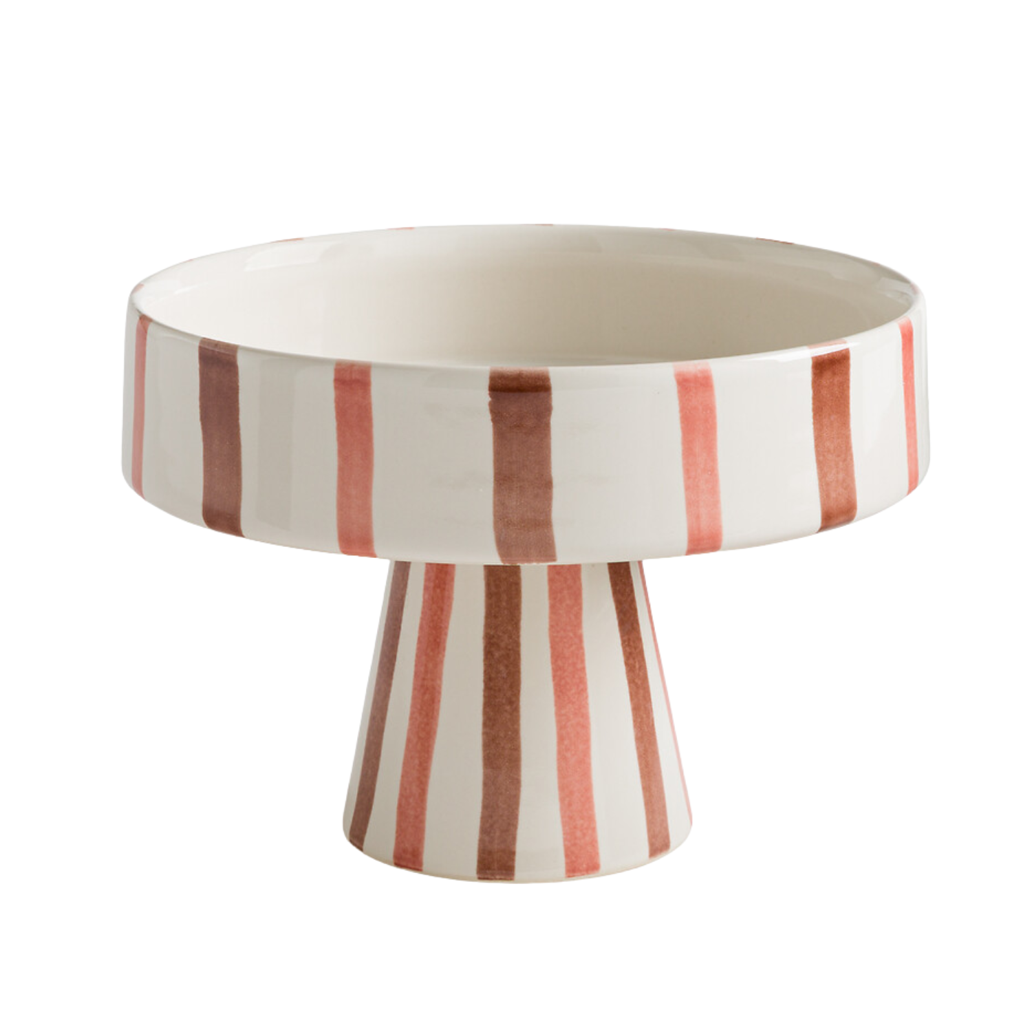 A ceramic footed bowl with stripes