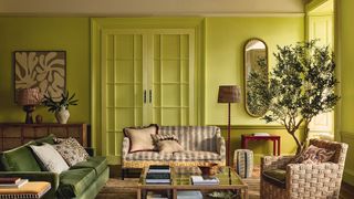 Scalloped-edge console table in living room