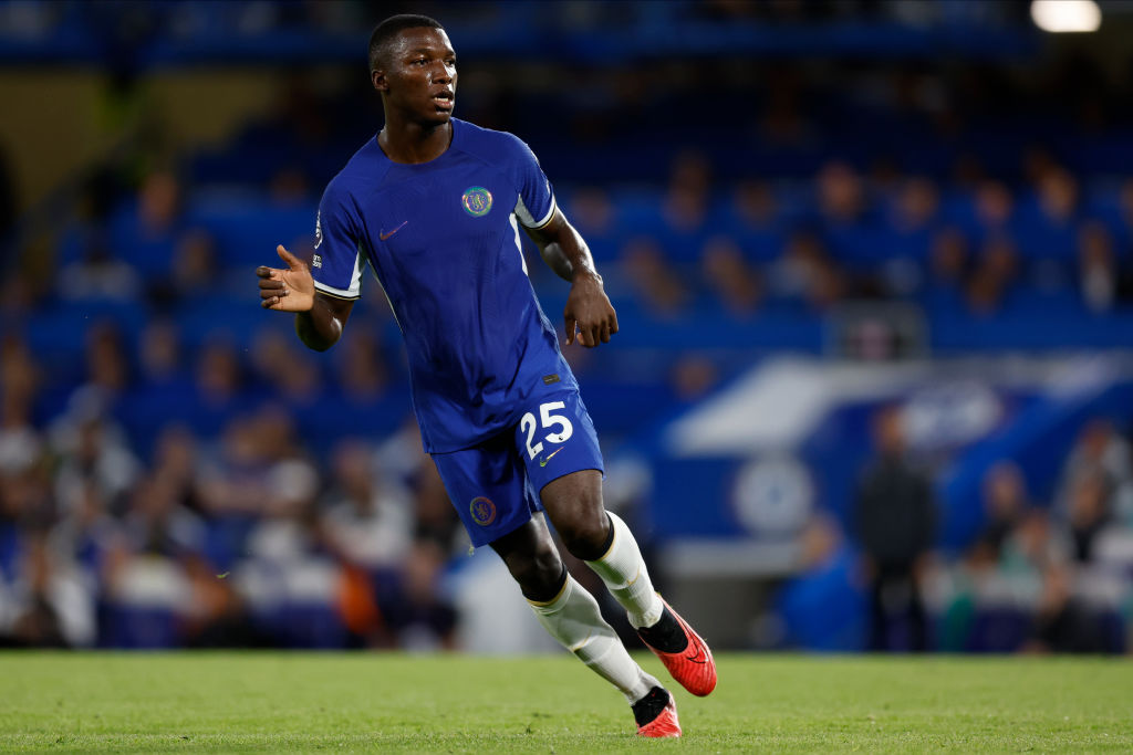 Moises Caicedo of Chelsea runs during the Premier League match between Chelsea and Luton Town at Stamford Bridge on August 25, 2023 in London, England. (Photo by Nigel French/Sportsphoto/Allstar via Getty Images)